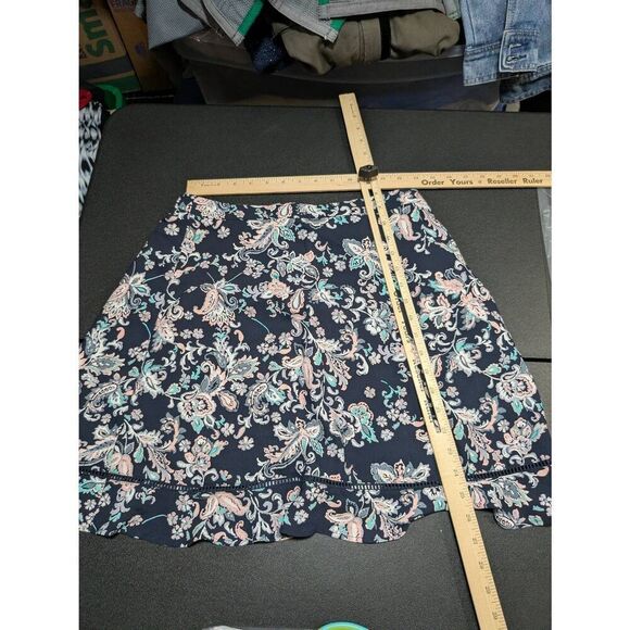 Loft Outlet Paisley Floral Flounce Skirt Navy Blue Pink Elastic Waist Size S - Picture 4 of 4